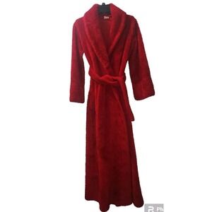 Plush Robe Long Sleeve‎ Cozy Loungewear Soft Spa Bathrobe Red Size Small 8/10